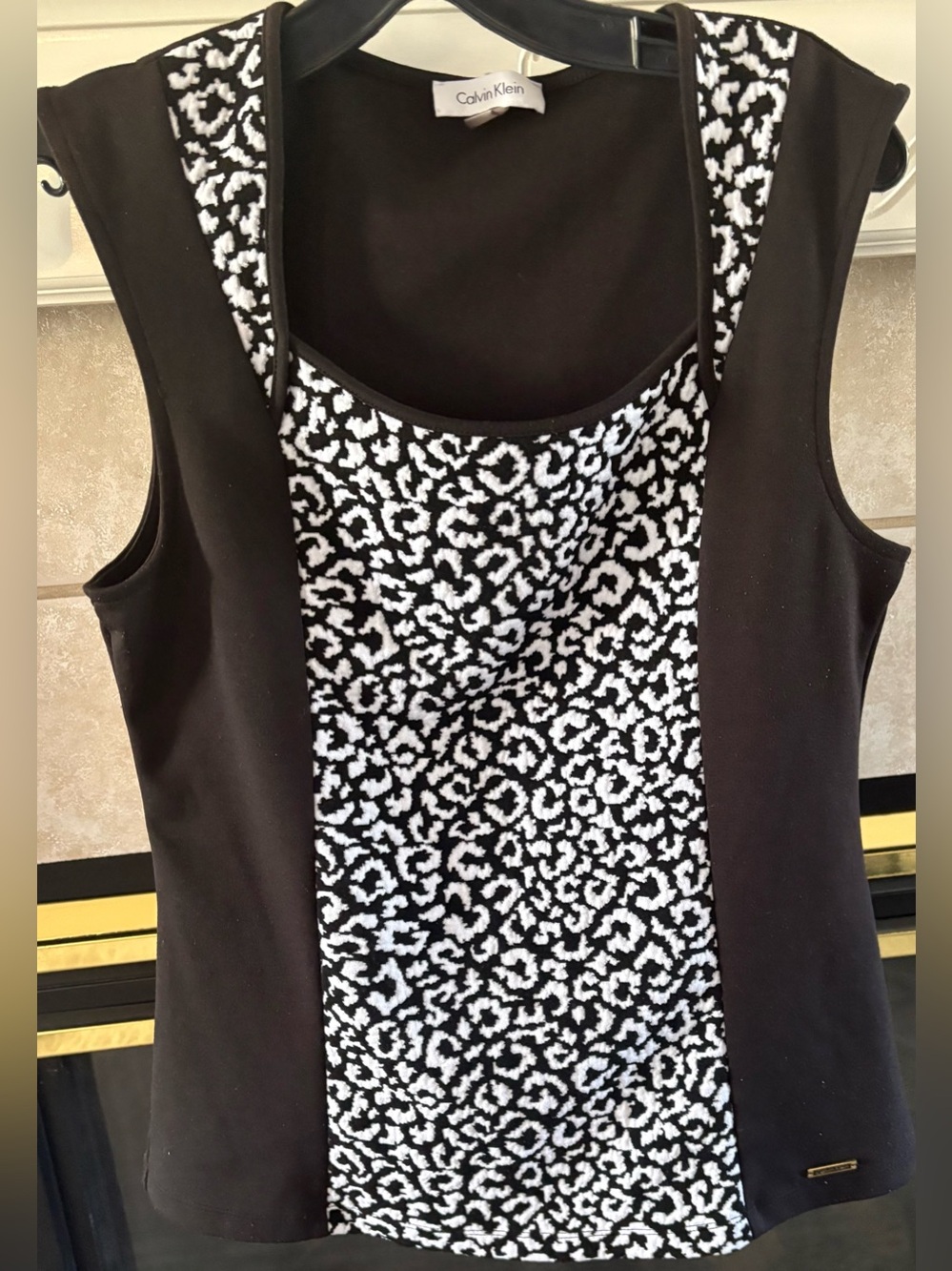 Calvin Klein Black & White Leopard Print Sleeveless Tank